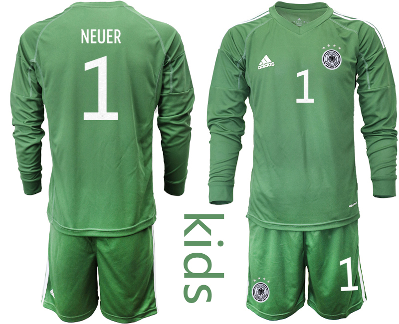 Youth 2021 European Cup Germany green Long sleeve goalkeeper #1 Soccer Jersey
